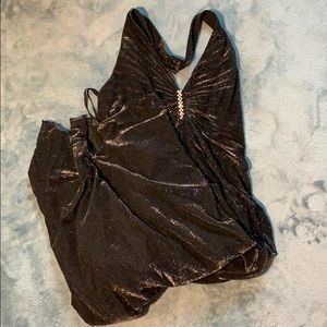 Women’s Shimmer Black Backless Halter Top Dress